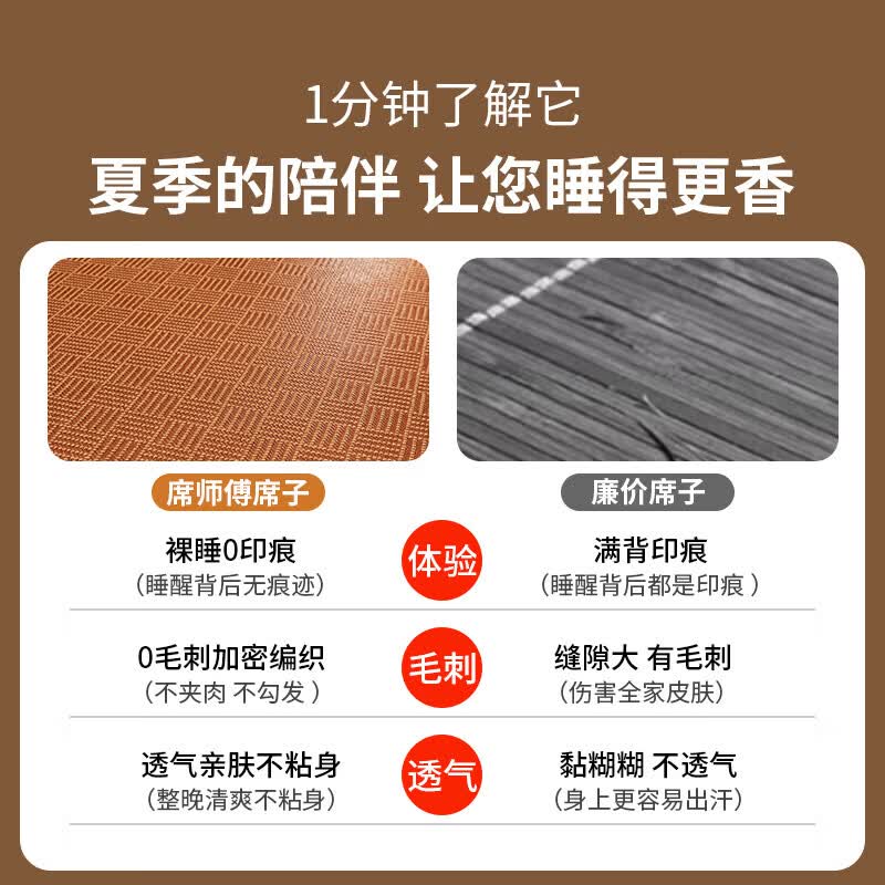 艾草藤席凉席新款双面夏天冰丝席子家用折叠凉垫夏季床笠款 艾草雅润藤席【单席】 180x195cm【新工艺】