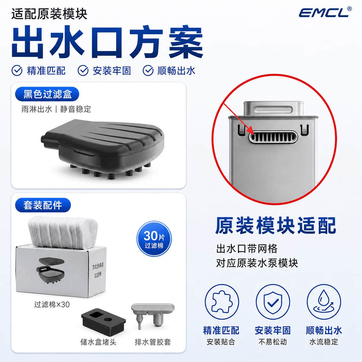 古比鱼适配小米鱼缸改装古比鱼雨淋过滤盒模块过滤器出水口改装物理过滤 适配原装模块过滤盒(黑色) +棉30片