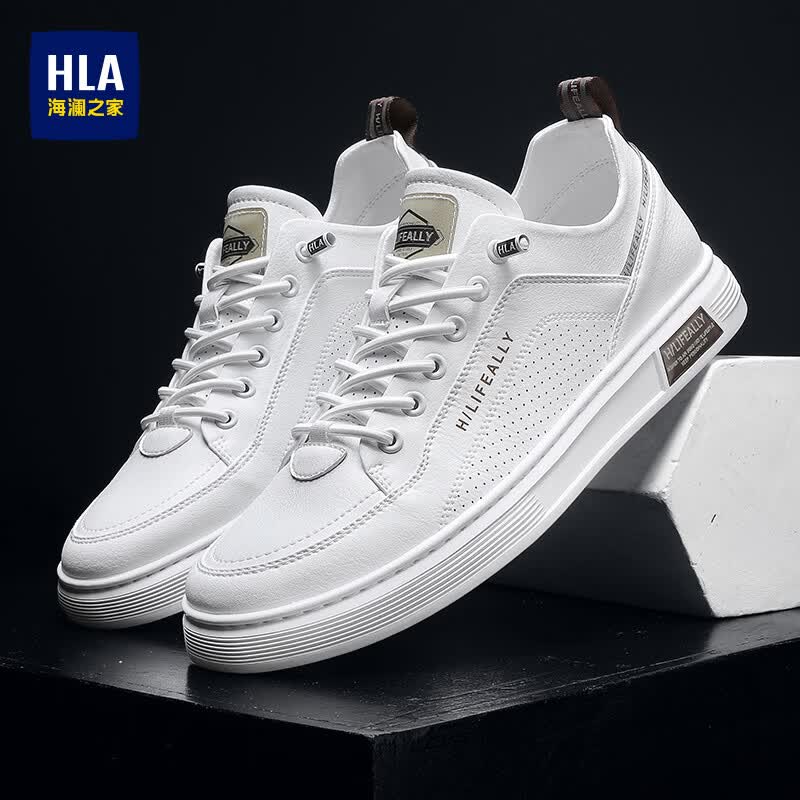 海澜之家（HLA）男鞋夏季2026新款小白鞋百搭男士透气休闲鞋时尚简约轻便平底板鞋 白色-冲孔透气 42