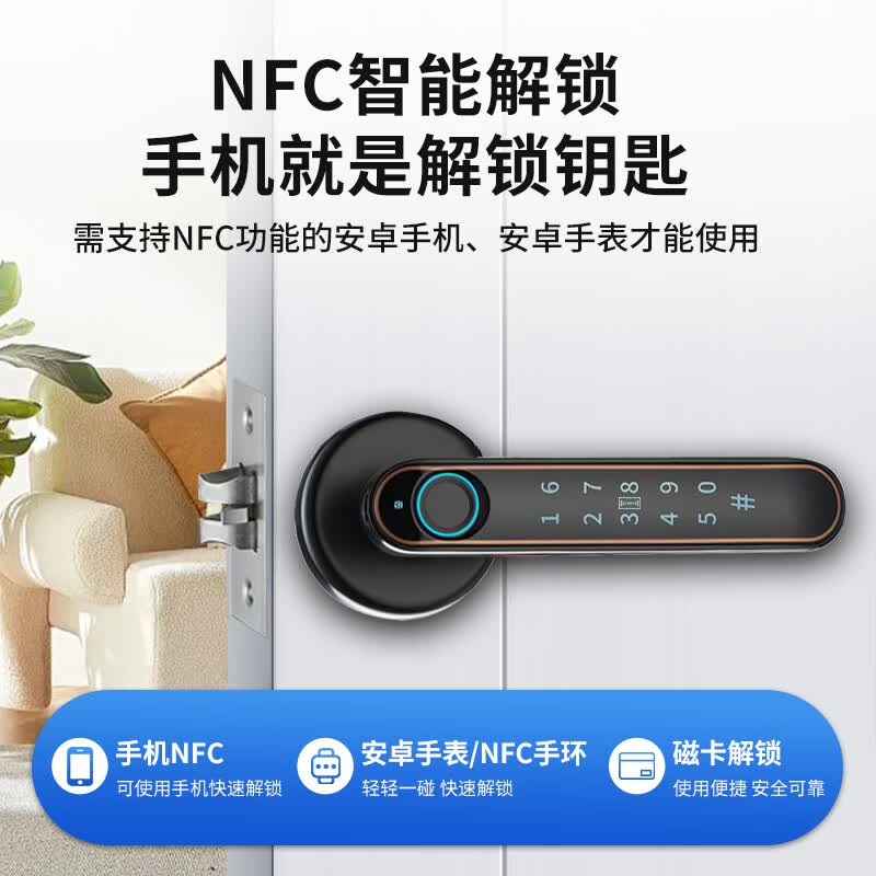 英可语音导航指纹密码锁 家用房门智能锁办公室卧室电子密码房门锁 语音双舌涂鸦蓝牙款（自主安装）