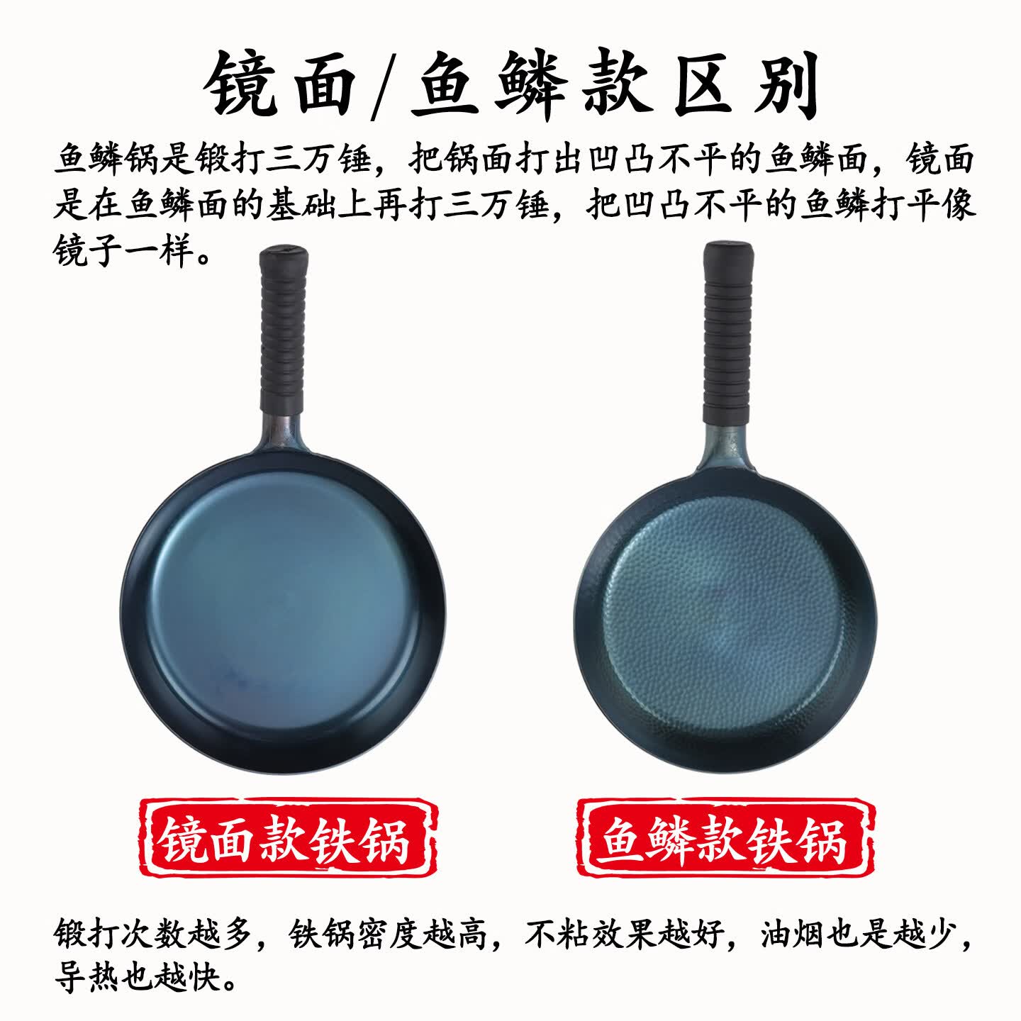臻吉手工平底锅平底煎锅章丘手工铁锅无涂层不易粘平底煎蛋锅煎饼锅 镜面煎锅-送勺铲、锅盖、炊帚 32cm(4-7人用)