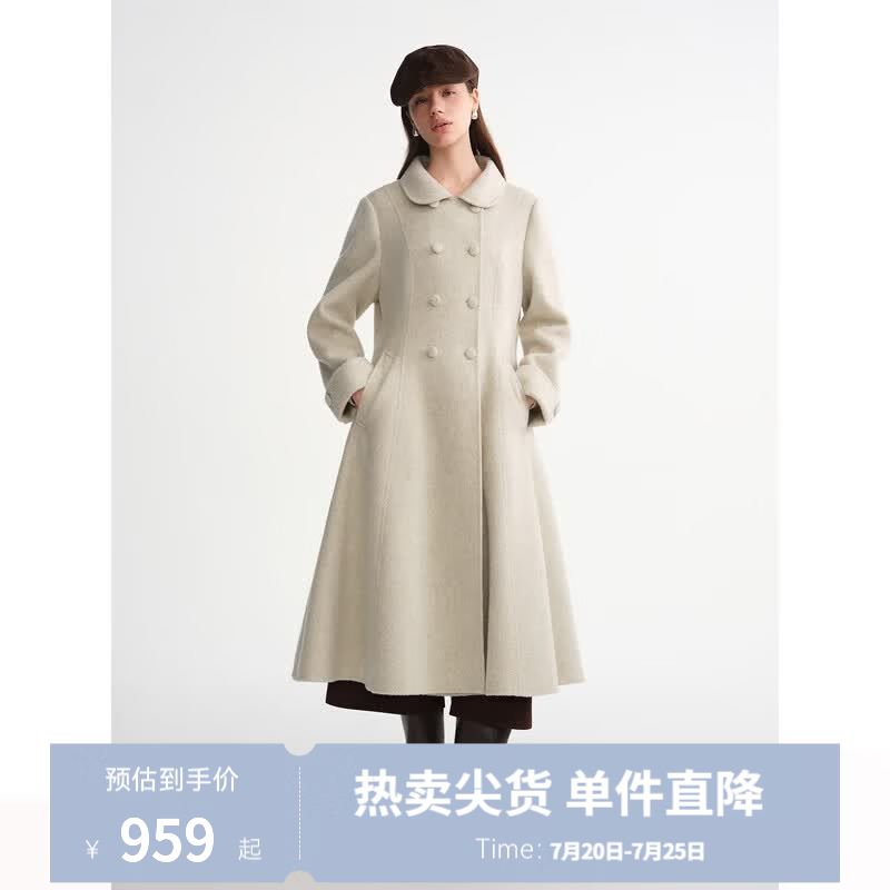 独束大码女装【赫本大衣】千金风双排扣大衣2025冬装气质毛呢外套 燕麦色 L （尺码：2）
