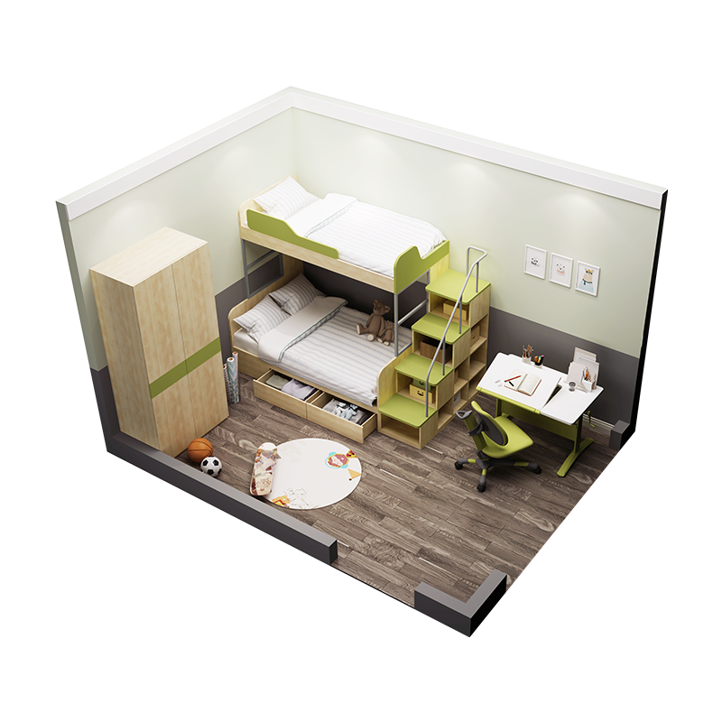 索菲亞全屋定制 高低床上下床雙層床上下鋪兩層帶護欄字母床小孩床 阿爾薩斯藍