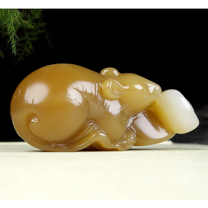 天然和田玉福鼠运财元宝鼠属鼠护身符守护神精明机智聪明多子多福财运