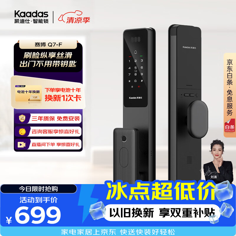 凯迪仕（KAADAS）智能锁 人脸识别指纹识别电子密码防盗锁 赛博Q7-F
