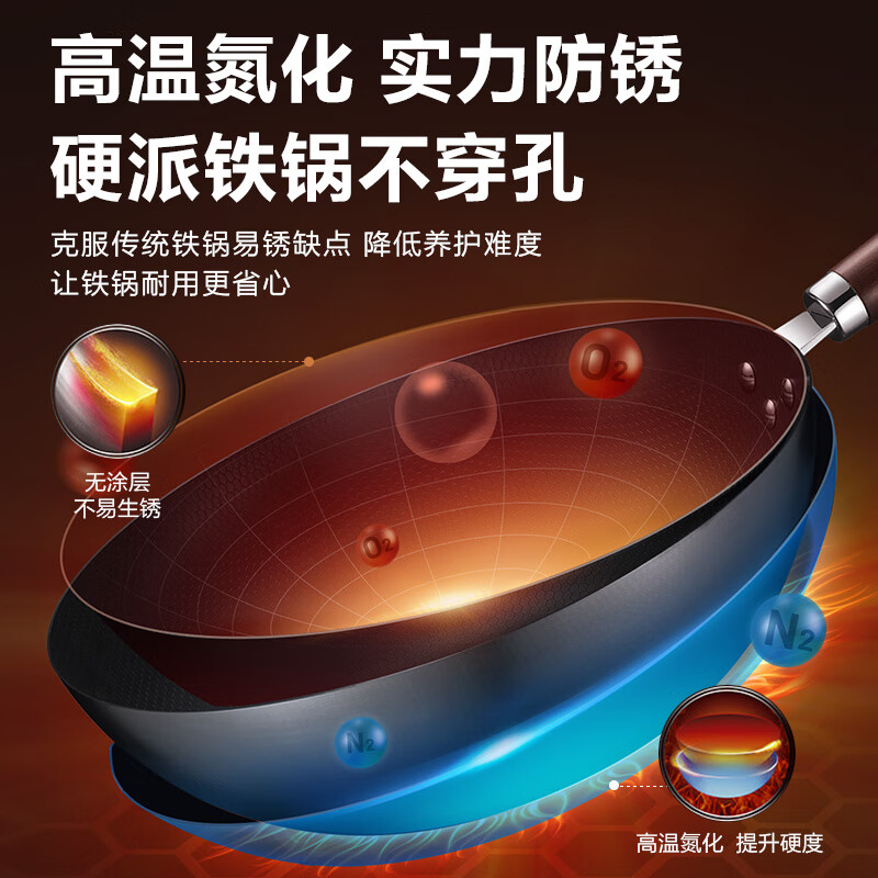 苏泊尔(SUPOR)炒锅圆底铁锅无涂层炒菜锅家用爆炒锅老式熟铁锅防穿孔燃气明火用 【大多数选择】2-4人适用 32cm