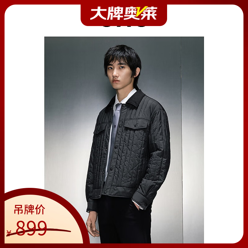 GXG奥莱  续能棉黑色翻领夹克 23年冬季新品GEX12126864 黑色 165/S