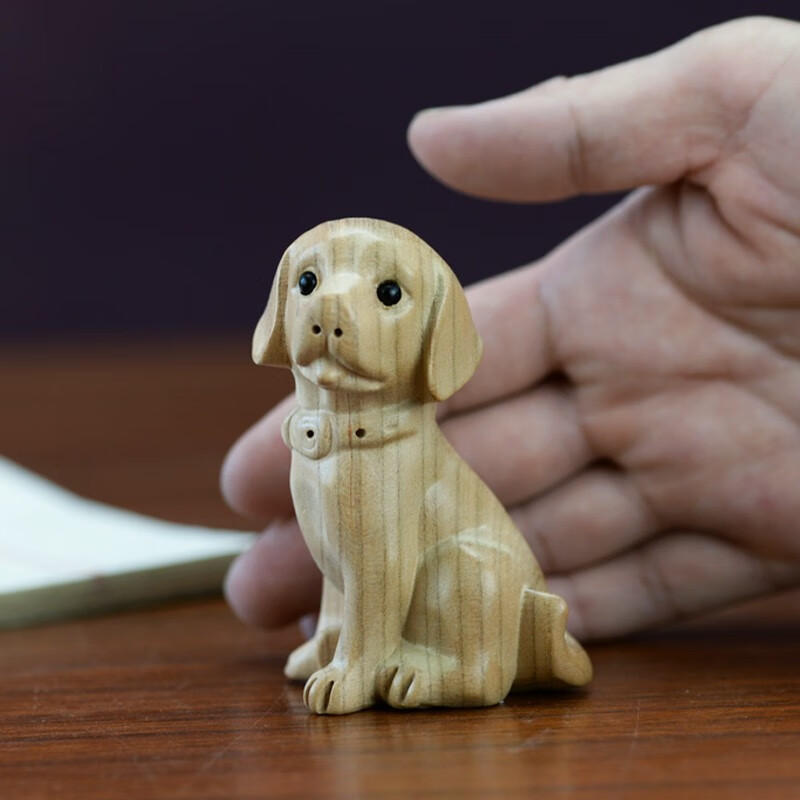 兴润阁 桃木生肖狗摆件十二生肖木雕狗立体狗原木雕刻小狗饰品 中号狗
