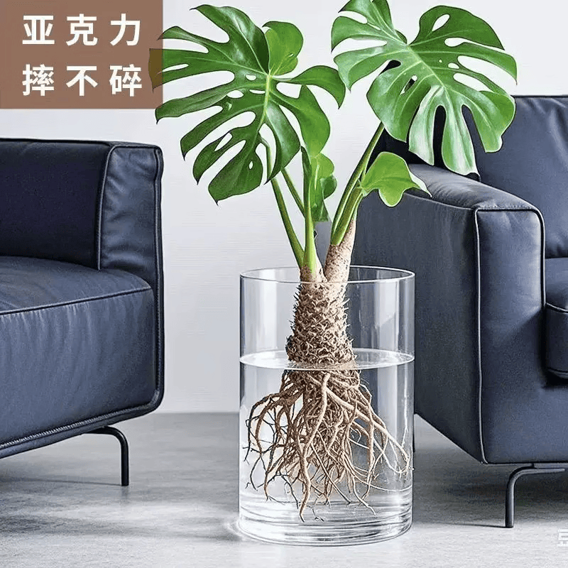 咏幻透明亚克力花瓶摆件客厅插花水培鲜花透明圆形直筒花瓶花店醒花桶 20×30灰色直筒防摔