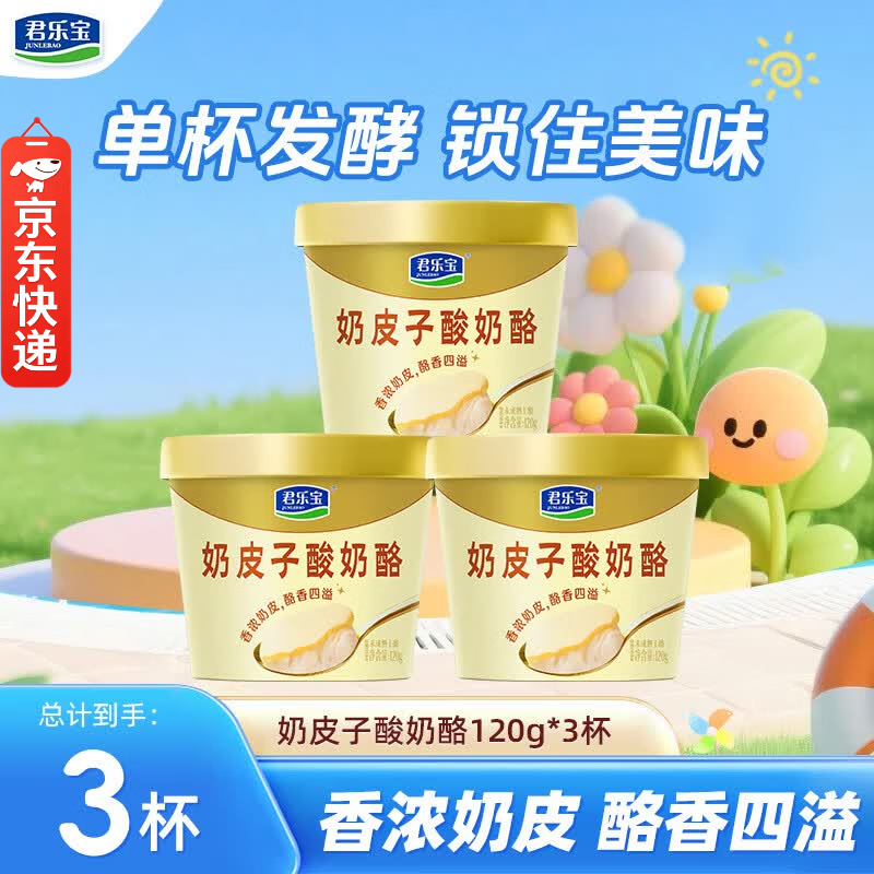 君乐宝奶皮子酸奶酪单杯120g发酵低温酸奶100%生牛乳奶源低温酸奶酪 奶皮子酸奶酪120g*3杯