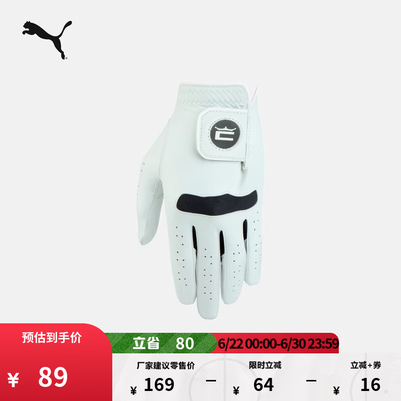 彪马（PUMA）高尔夫皮革网眼针织舒适透气打孔魔术贴手套男子909939 白色-01 M/L
