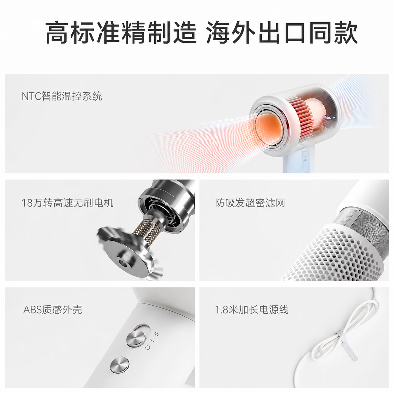 【国家3C认证】无叶高速吹风机家用华强北电吹风机家用男女士专用吹风机负离子护发静音速干不伤发 经典钛空灰【单风嘴】亿级负离子 森系同款全新升级版