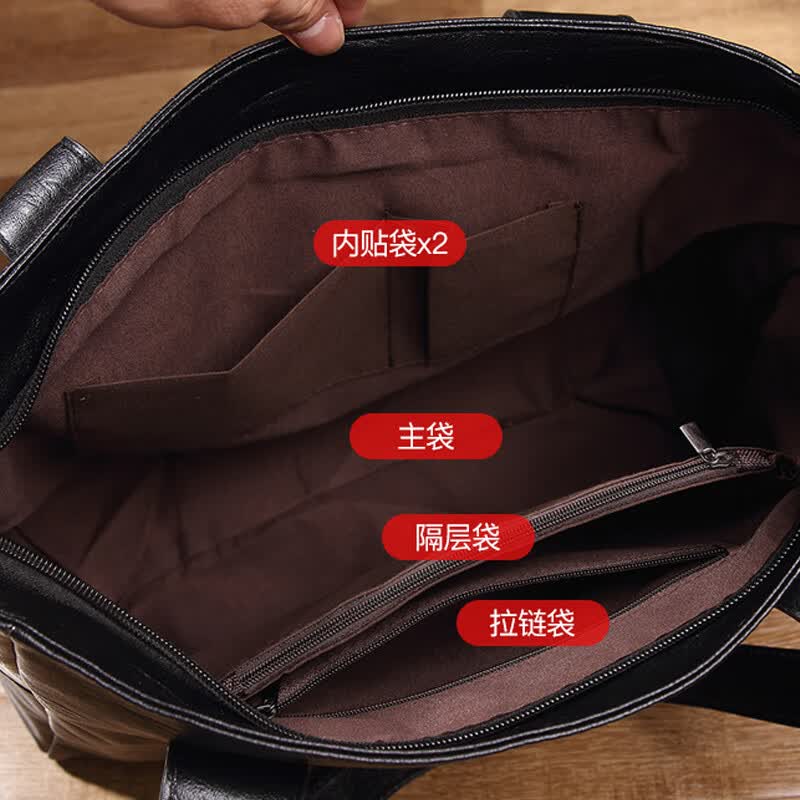 香港高档包包女包奢侈品大容量真皮头层牛皮通勤电脑包单肩托特包 黑色