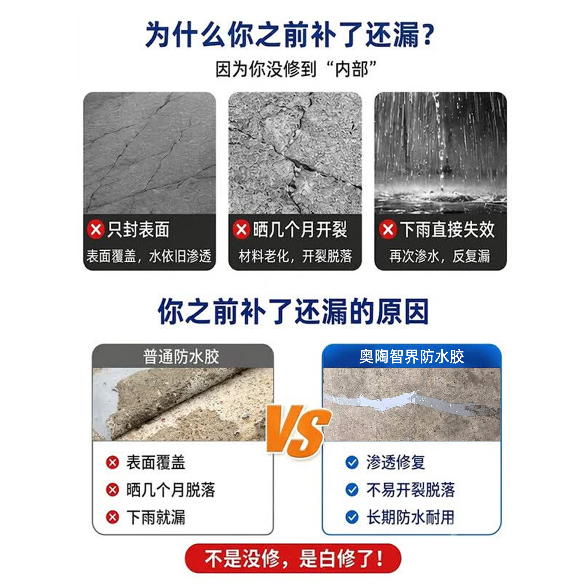 奥陶智界 ORDOVICIAN MIND防水胶补漏裂缝渗水灌缝泥地面修补材料高弹强度混凝土修补剂速干 抗裂自流灌缝胶 500g 可施工约6米