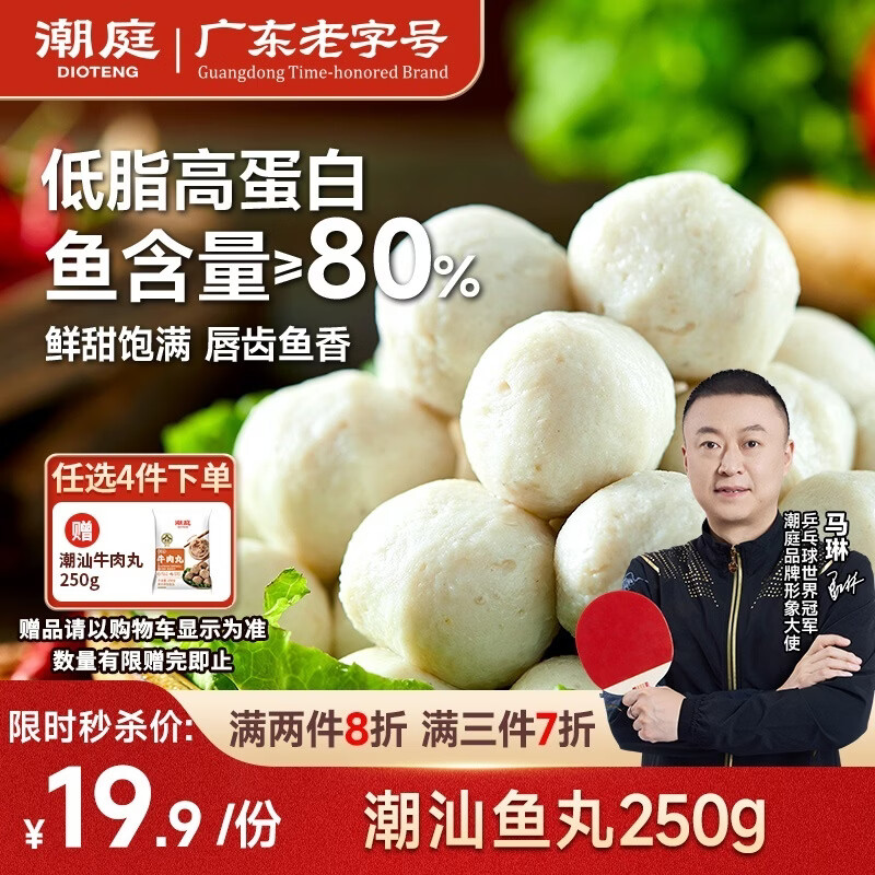 潮庭潮汕鱼丸250g低脂高蛋白 新鲜内海鱼 儿童早餐轻食减脂餐火锅食材
