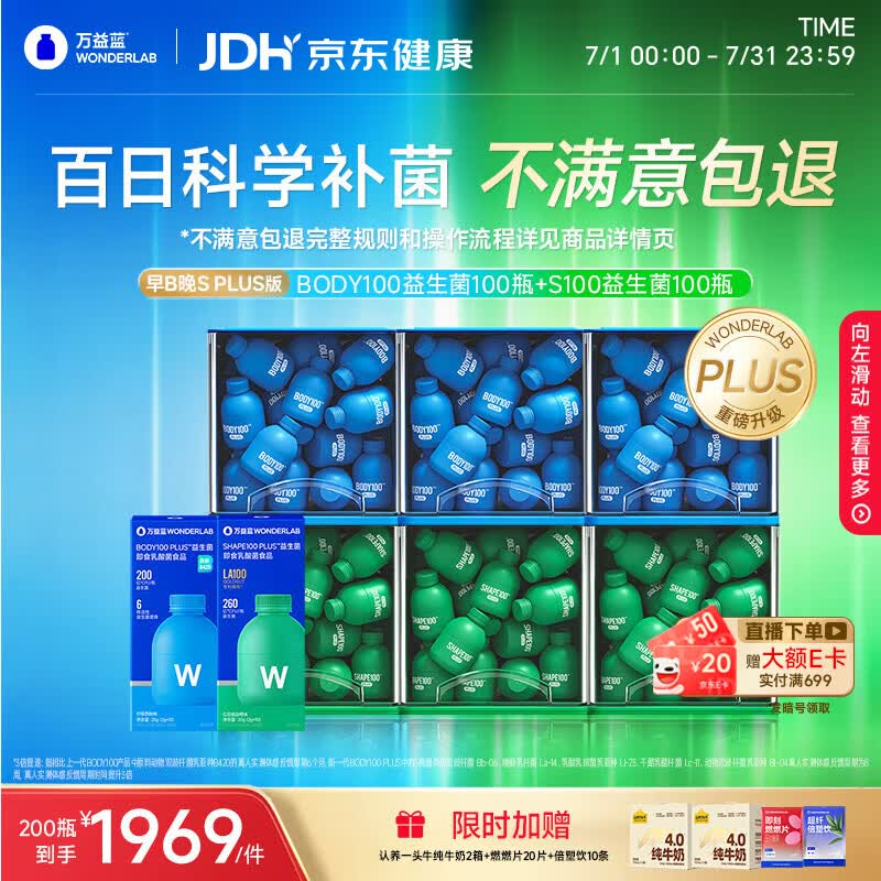 万益蓝（WONDERLAB）第二代早B晚S组合 PLUS版 200瓶 BODY燃代SHAPE100脂肪益生菌小绿