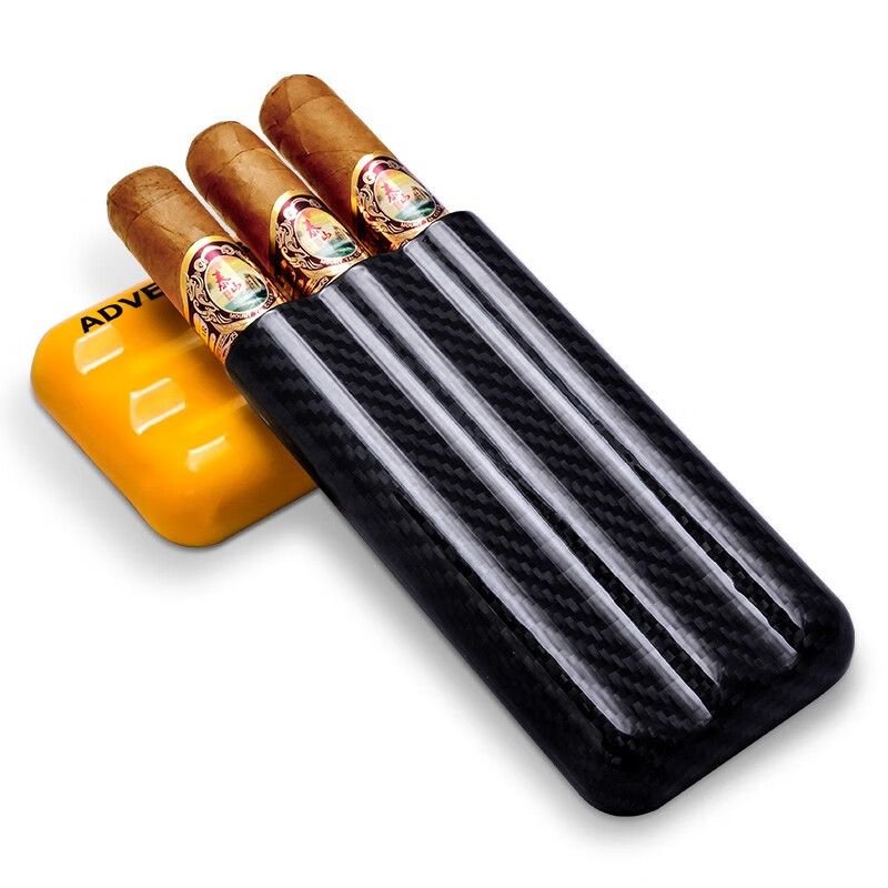 茄龙 （CIGARLOONG）雪茄管便携式碳纤维三支装雪茄套贴合保湿雪茄管精品包装 黄色