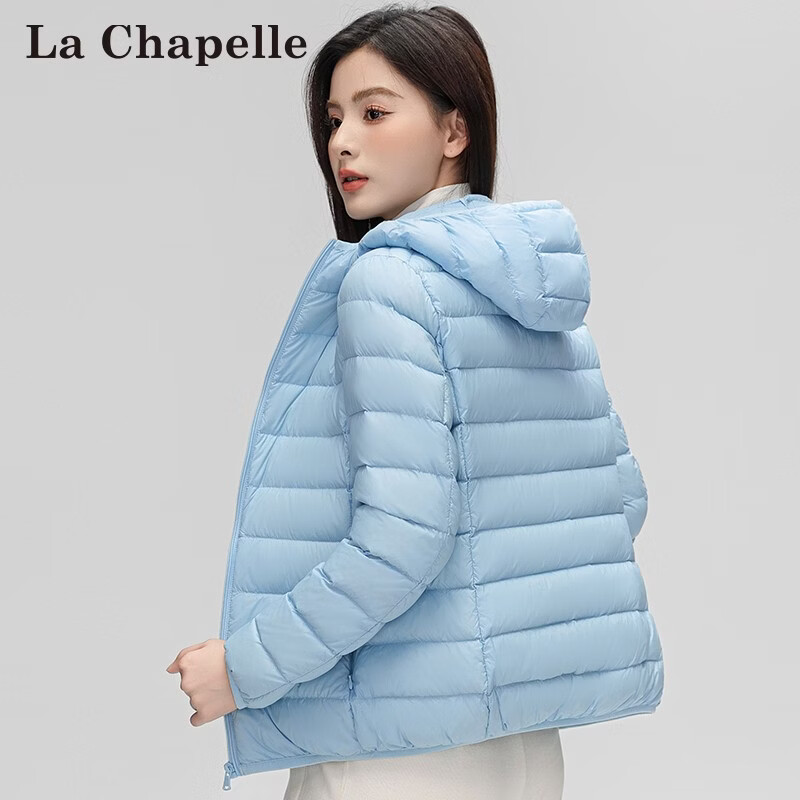 拉夏贝尔（La Chapelle）秋冬连帽短款女士保暖轻薄羽绒外套羽绒服内搭简约休闲 黑色 S (建议80-90斤)