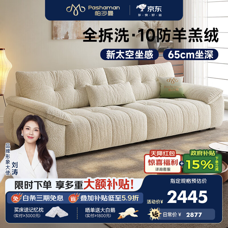 帕沙曼布艺沙发现代简约小户型客厅2026新款可拆洗云朵直排沙发 1120BF 2.46米多人位【全拆洗设计】  【ultra+】10防猫抓羊羔绒 硅胶棉+紫罗兰+竹炭海绵