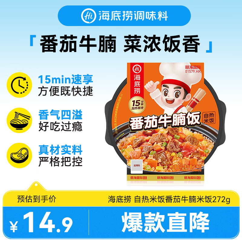 海底捞自热米饭 方便速食夜宵零食出游露营米饭 番茄牛腩味272g