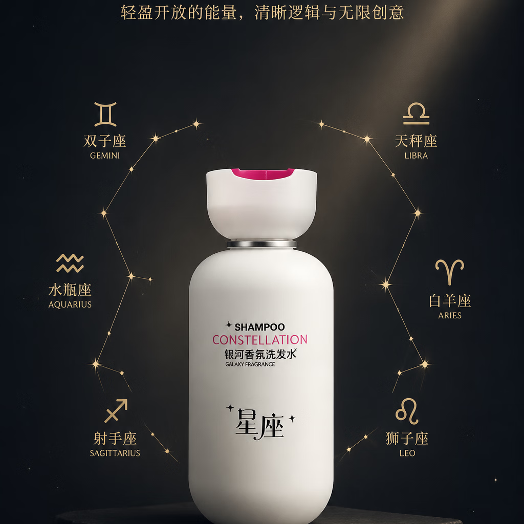 星座银河香氛洗发水防断发控油去屑清洁保湿芳香护发男女通用风象火象 白瓶 双鱼座