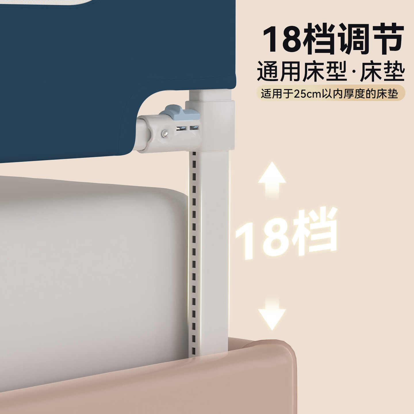 贝比康床围栏宝宝防摔防护栏儿童防掉床边挡板婴儿围栏床护栏加高床围 空镜灰蓝 三面装-2.0米+2.2米+2.2米-送床头链接杆+防缝隙帮带