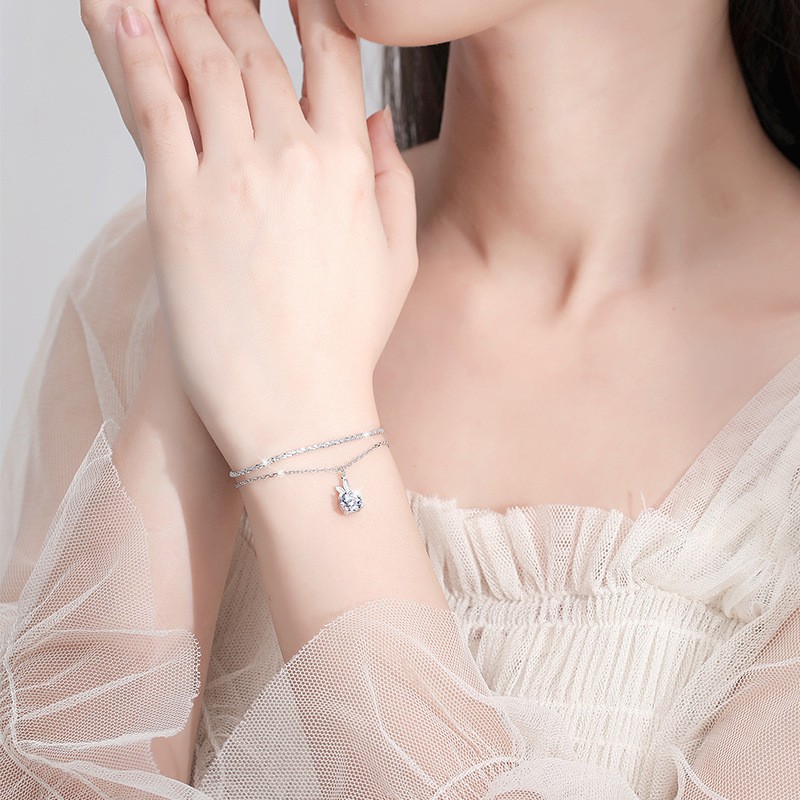 缔时尚月兔莫桑钻石银手链女士本命年玉兔子手环饰品生日礼物送女友老婆 SL007 月兔手链/一克拉莫桑石