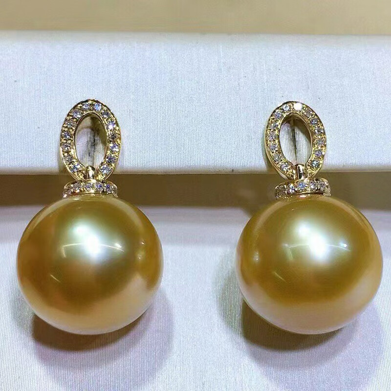 pearlboat 南洋金珍珠耳环 海水珍珠耳饰耳钉18k金镶钻石轻奢送女友送