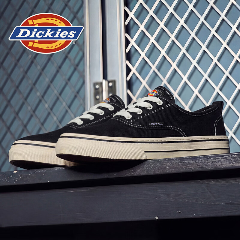 Dickies品牌男鞋夏季新款复古百搭低帮帆布鞋透气厚底户外运动休闲板鞋子 黑色 45 275 2.5