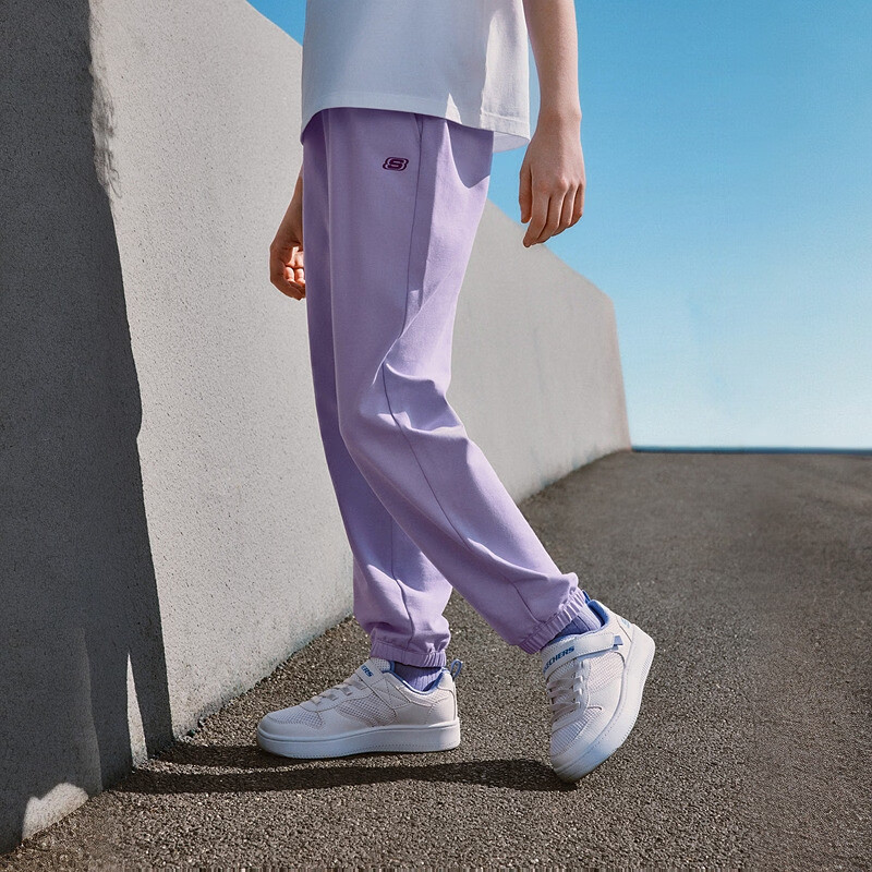 斯凯奇（Skechers）童装男女童26夏季新款青少年直筒休闲运动梭织长裤 紫雾色 140 cm