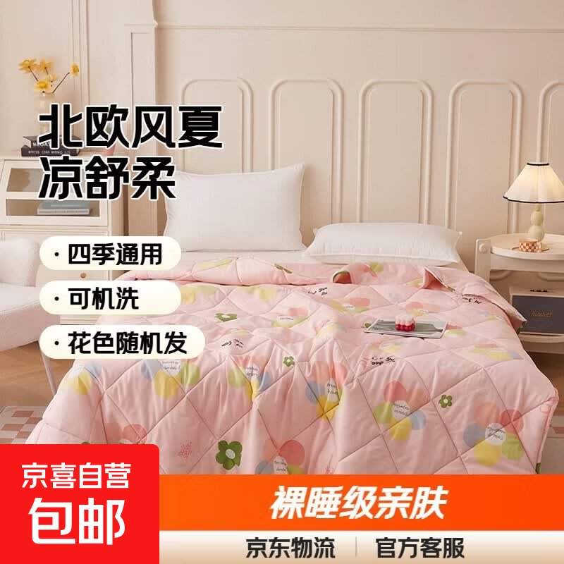北欧风夏凉舒柔亲肤空调被裸睡夏被可机洗家用夏季单双人被芯 太阳花HRJ 约100*150CM单夏被/花色随机发