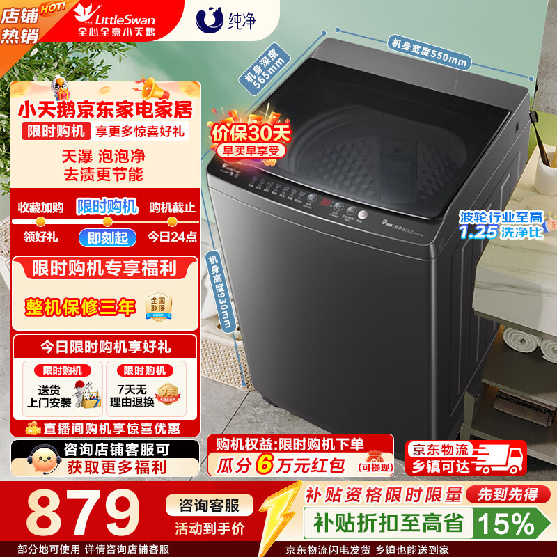 小天鹅（LittleSwan）波轮洗衣机全自动家用 10公斤变频电机 宿舍租房神器 家电折扣补贴一级能效 TB100V26DT 波轮