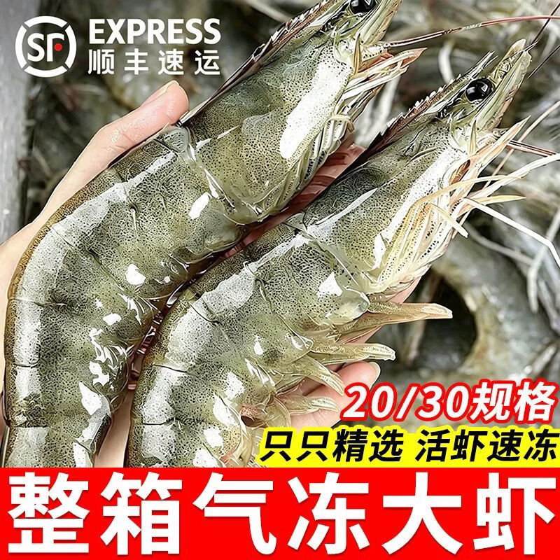 青岛盐冻大虾特大号虾子大虾鲜活批发一箱冷冻新鲜基围虾对虾 整箱4斤【1盒装】 净重3斤18cm-22cm左右