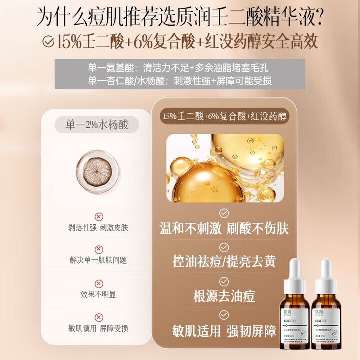质润15%壬二酸精华祛痘痘印毛孔收缩去角质控油保湿舒缓泛红黑头 壬二酸精华液1支