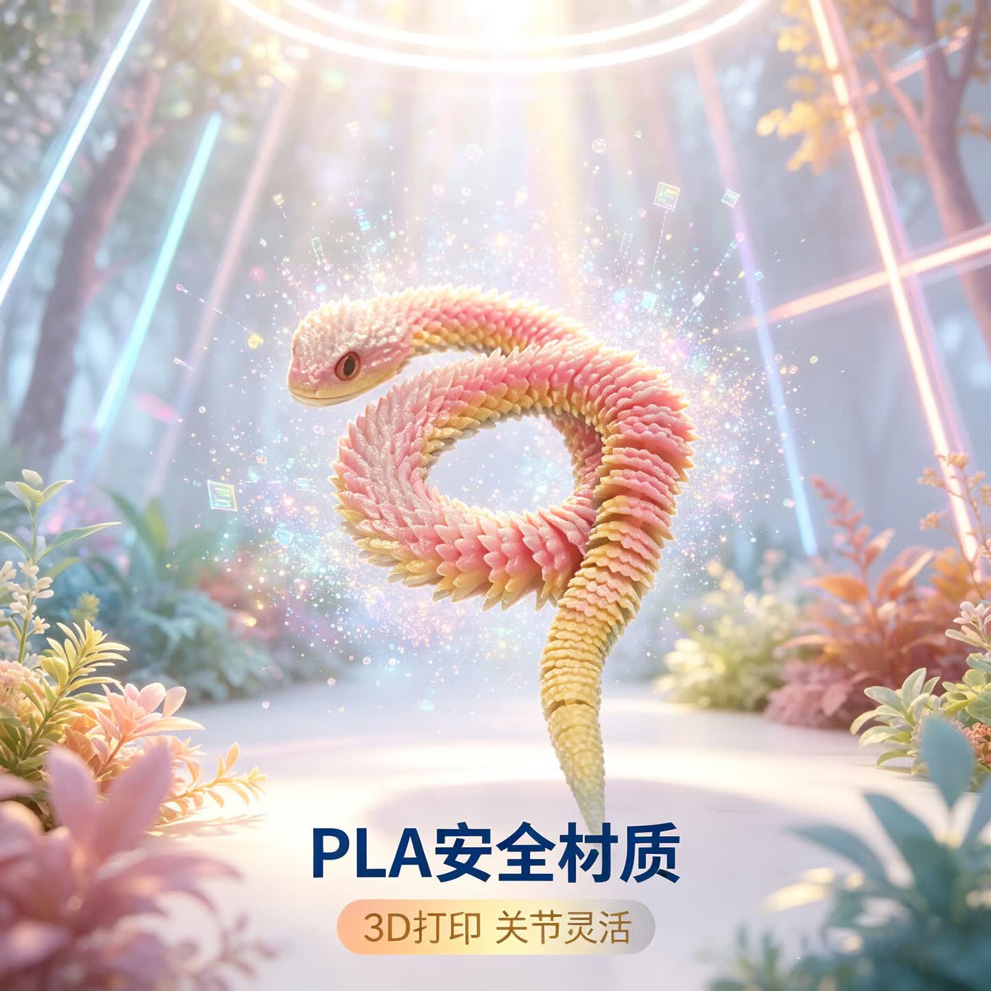 3d打印玩具蛇周边多关节可动夜光水晶蛇蝰蛇2025新款仿真动物模型 1.2米蝰蛇-冰淇淋色系(送仿真眼