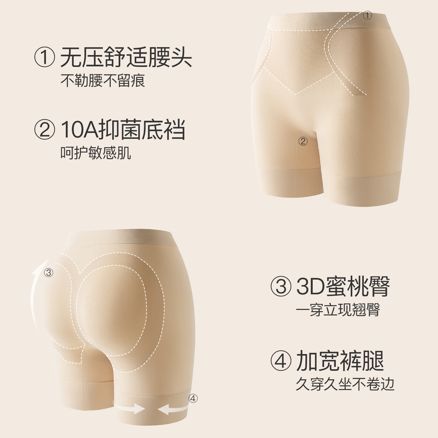 曲线主义26年夏季新款不卷边安全裤女免穿内裤三合一女防走光隐形 耀石黑 均码