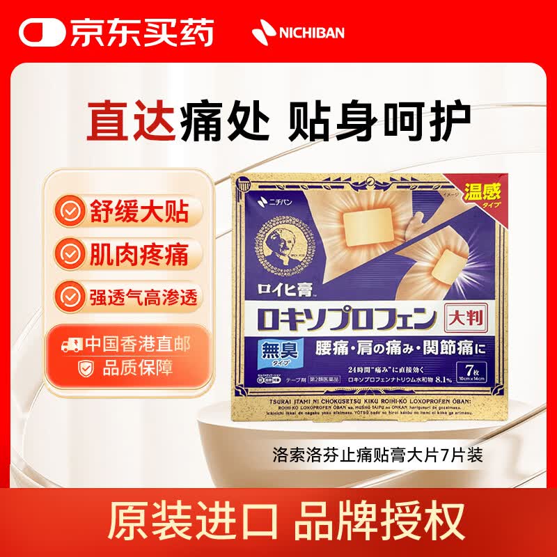 NICHIBAN米琪邦ROIHI洛索洛芬止痛贴膏大片款7片装 大判老人头膏药贴缓解腰酸背痛关节疼痛扭伤拉伤 日本进口