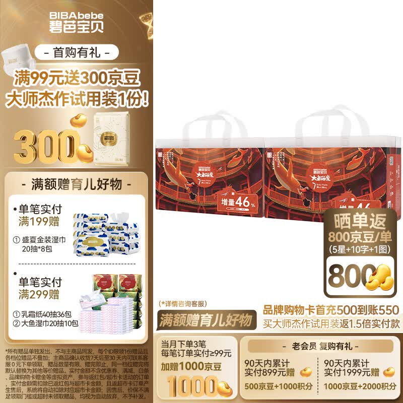 碧芭宝贝【会员专享】大鱼海棠成长裤婴儿尿不湿宝宝训练裤夏季凉爽尿裤 拉拉裤3XL码38片*2包（加量装）