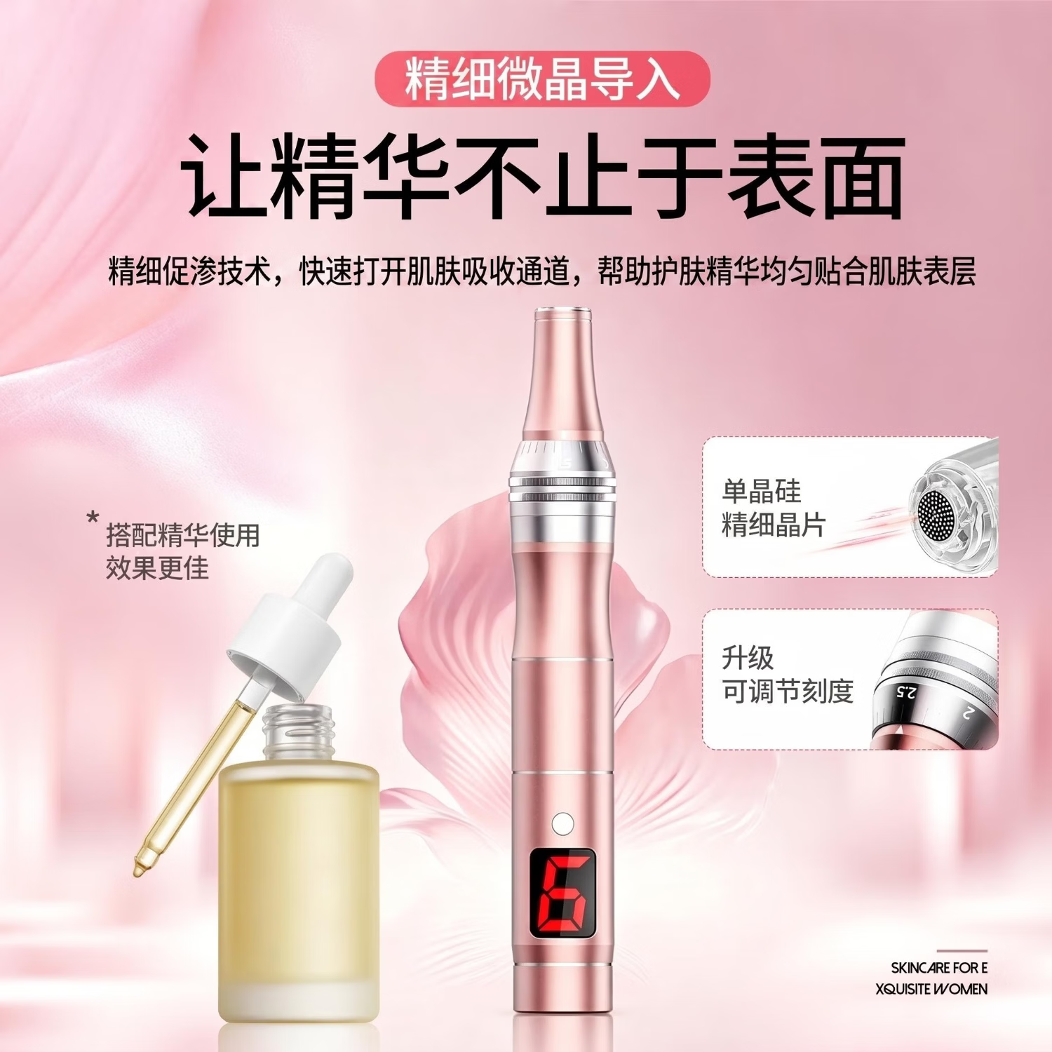 赫司（HESI）面部美容仪水光自打仪器微针导入仪美容院专用仪器电动纳米微晶水光精华原液导入家用女友生日礼物 [经典款L1]玫瑰金/屏显6档(配10个圆晶)