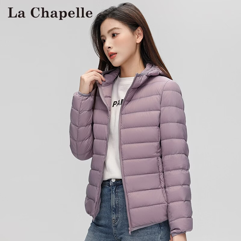 拉夏贝尔（La Chapelle）秋冬连帽短款女士保暖轻薄羽绒外套羽绒服内搭简约休闲 黑色 S (建议80-90斤)
