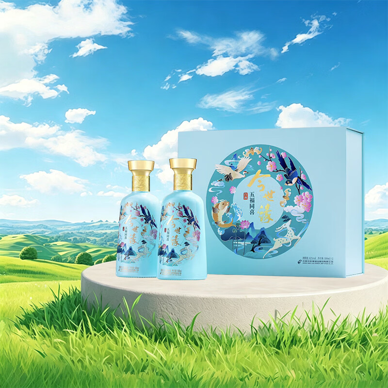 今世缘 五福同喜 双支礼盒 浓香型白酒 42度 500ml*2瓶 42度 500mL 1盒 盒装