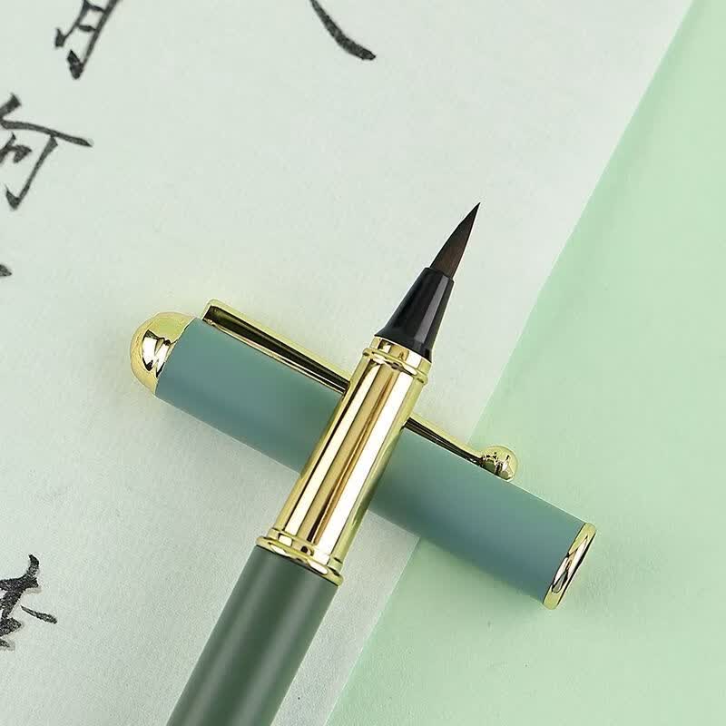 CRHMMFLF钢笔式软毛笔字帖纯狼毫极细上林赋可吸墨便携小楷书法秀丽笔 雾蓝色+亮黑色 钢笔式毛笔(无贈品)