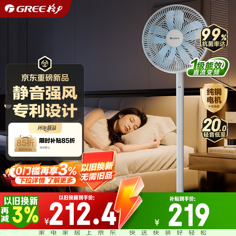 格力（GREE）【花精灵Se毕雯珺同款】一级能效直流变频轻音节能遥控电风扇卧室落地扇大风量静音家用风扇