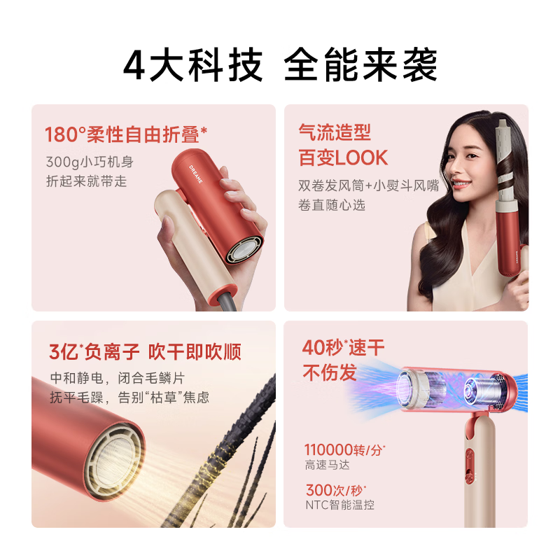追觅Pocket星火红P10 Spark吹风机高速家用央妈推荐女士专用静音秒干不伤发女士礼物造型吹风机  P10 Spark星火红 【时尚吹风机】