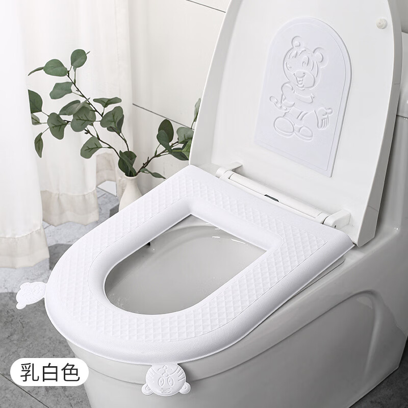 新款虎头手提双提拉马桶垫eva粘贴式卡通老虎马桶垫背贴装饰套装 乳白色（1个装）