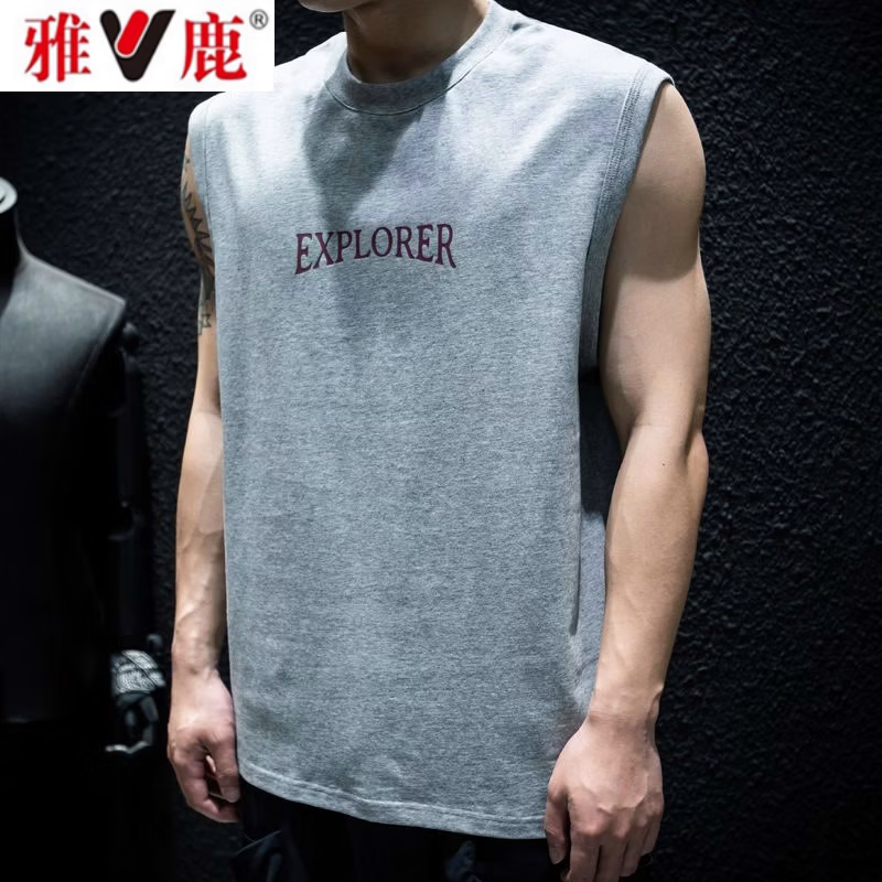 雅鹿夏季无袖t恤背心男宽松潮牌ins大码坎肩半袖美式运动12 M 均码 黑色【EXPORER】