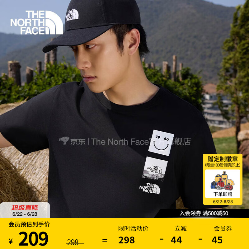 北面（The North Face）短袖T恤男女同款笑脸印花宽松透气休闲半袖春夏款|8GVK JK3/黑色 M /170