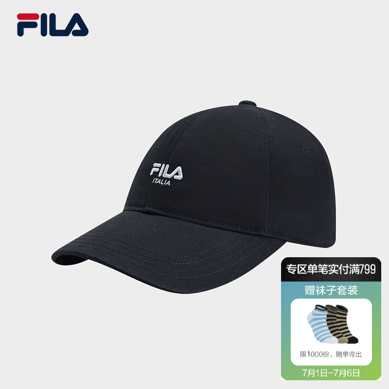 FILA 斐乐官方女新款棒球帽软顶帽子运动帽简约休闲鸭舌帽遮阳帽 传奇蓝-NV
