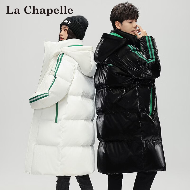 拉夏贝尔（La Chapelle）冬季中长款连帽立领连帽保暖运动潮流休闲羽绒服2026 白绿色 XS (建议85-100斤)