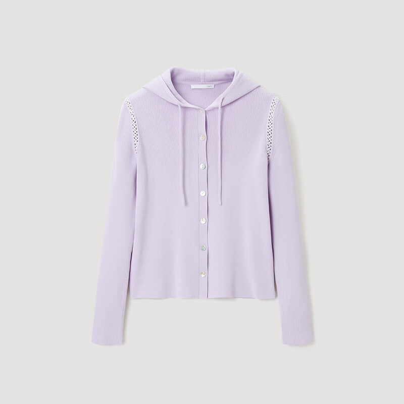 OVV春夏热卖女装棉质醋酸混纺清爽休闲连帽针织开衫外套 粉紫(净色)21 M